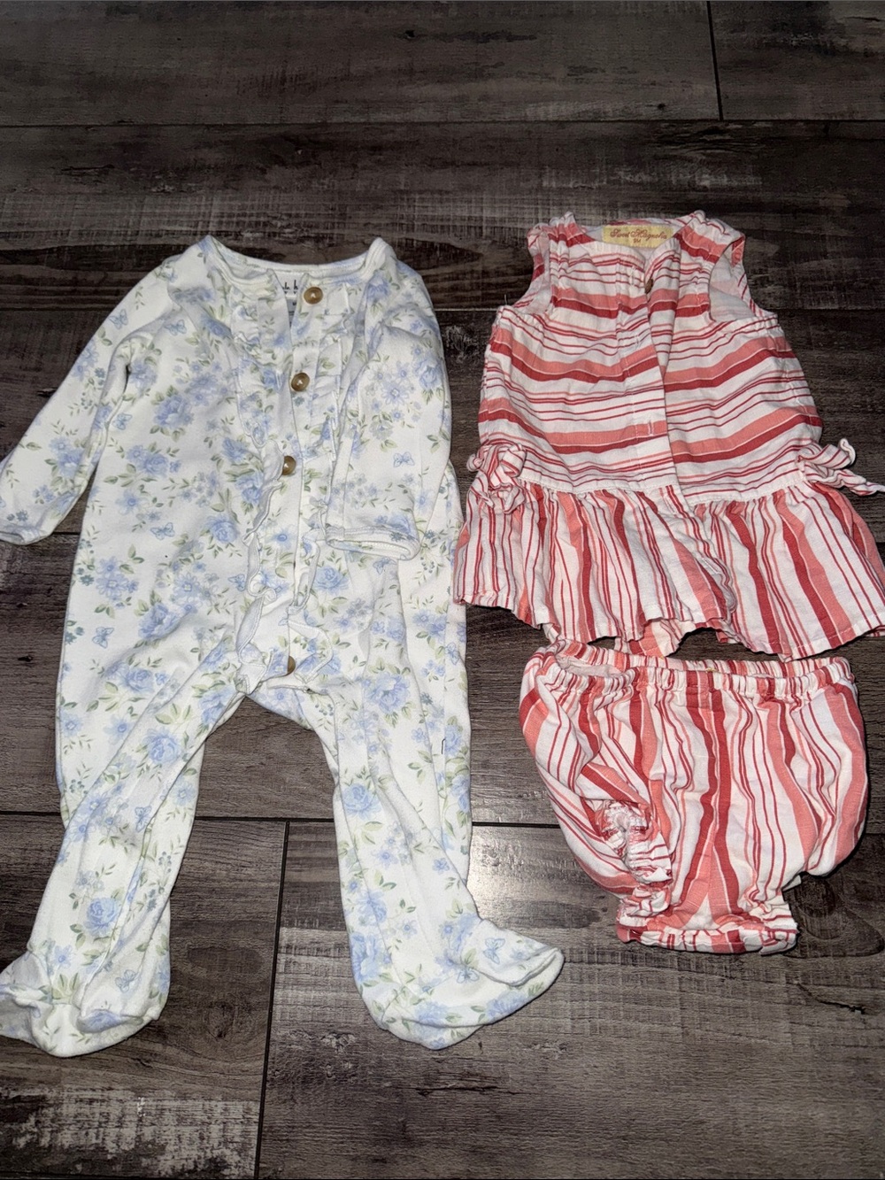 Nicole Miller Girls Sleepwear Set - White with Blue Floral & Pink-Red Stripes